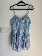 Wild Fable Blue Floral Tiered Ruffle Sleeveless Smocked Back Mini Dress Size M