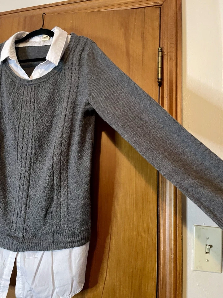 Suéter Top Glory Desteñido Talla XL (16-18) Gris Tejido con Cable con Acento Blusa Blanca Foto 4 de 4