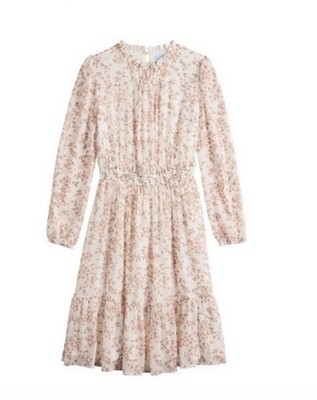 Draper James RSVP Chiffon Floral Midi Dress L Pink Metallic Smocked Cottagecore