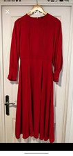 Absolutely Beautiful, Long Red Dress, Long Sleeve, Size 10, Pleated Round Neck