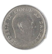 1 Krone M&uuml;nze - D&auml;nemark 1966 .....