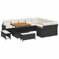 Poly Rattan Gartensofa Set Mit 12 Kissen, Schwarz, Outdoor Sitzgruppe