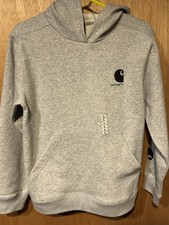 Carhartt Hoodie Youth Large Gray Pullover Sweatshirt Logo Sleeve