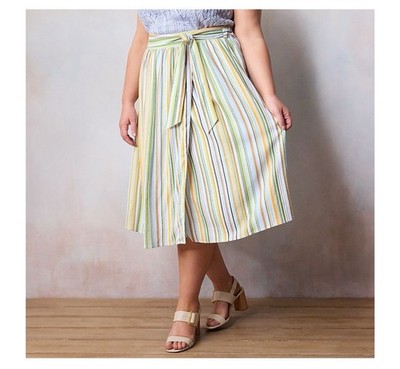 LC Lauren Conrad Plus Size 3X Multi Color Striped Midi Wrap Skirt Self Tie