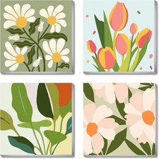 hkejoi 4 Pack Flowers Paint by Numbers Kit for Adults Framed Flowers, Style 1