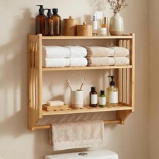 Bamboo Over The Toilet Storage Shelf, 3-Tier Wall Mounted Bamboo Rack Organiz...