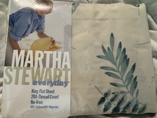 Martha Stewart Everyday King Flat Sheet Green Botanical Fern Print 200TC NIP Y2K