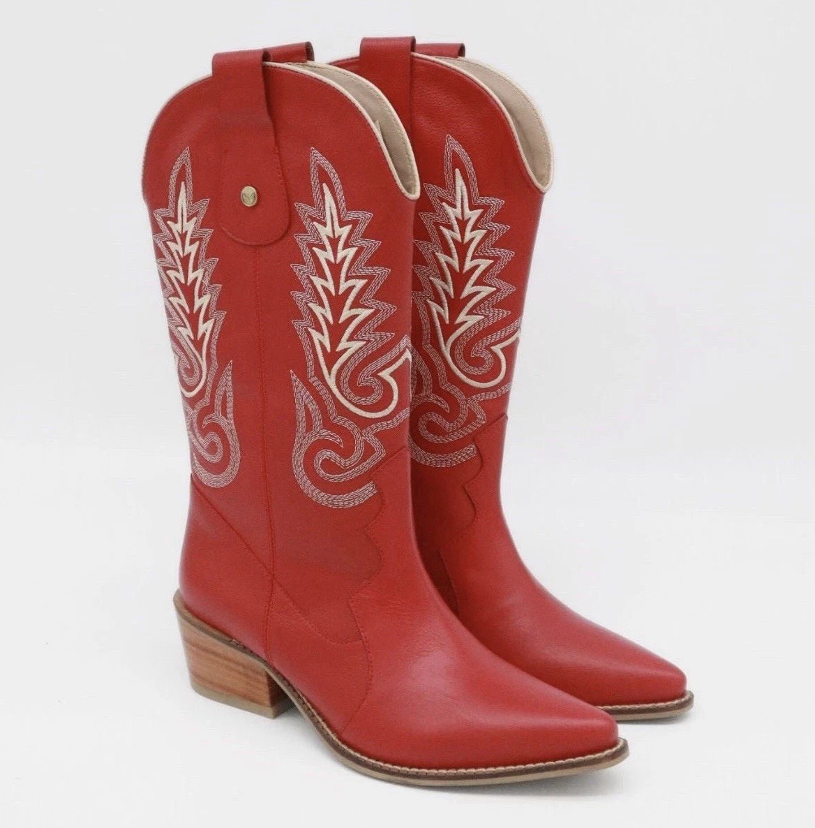 Stivali New York Western Style Leather Boots Red Color Women's