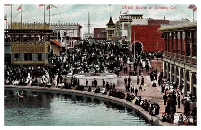 Street Scene Birdseye Busy Crowd Venice CA C1910s Postcard AF16