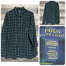 Polo Ralph Lauren Sleepwear Flannel Pajama Shirt Men  s M Tartan Plaid Blue Green