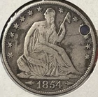 1854 O Seated Liberty Half Dollar (Fine+ Details, Holed)