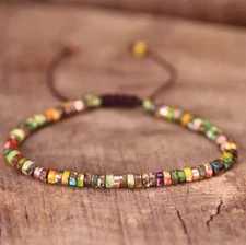 Natural Gemstone Small Beads Handmade Healing Balance Dainty Women Men Bracelet
