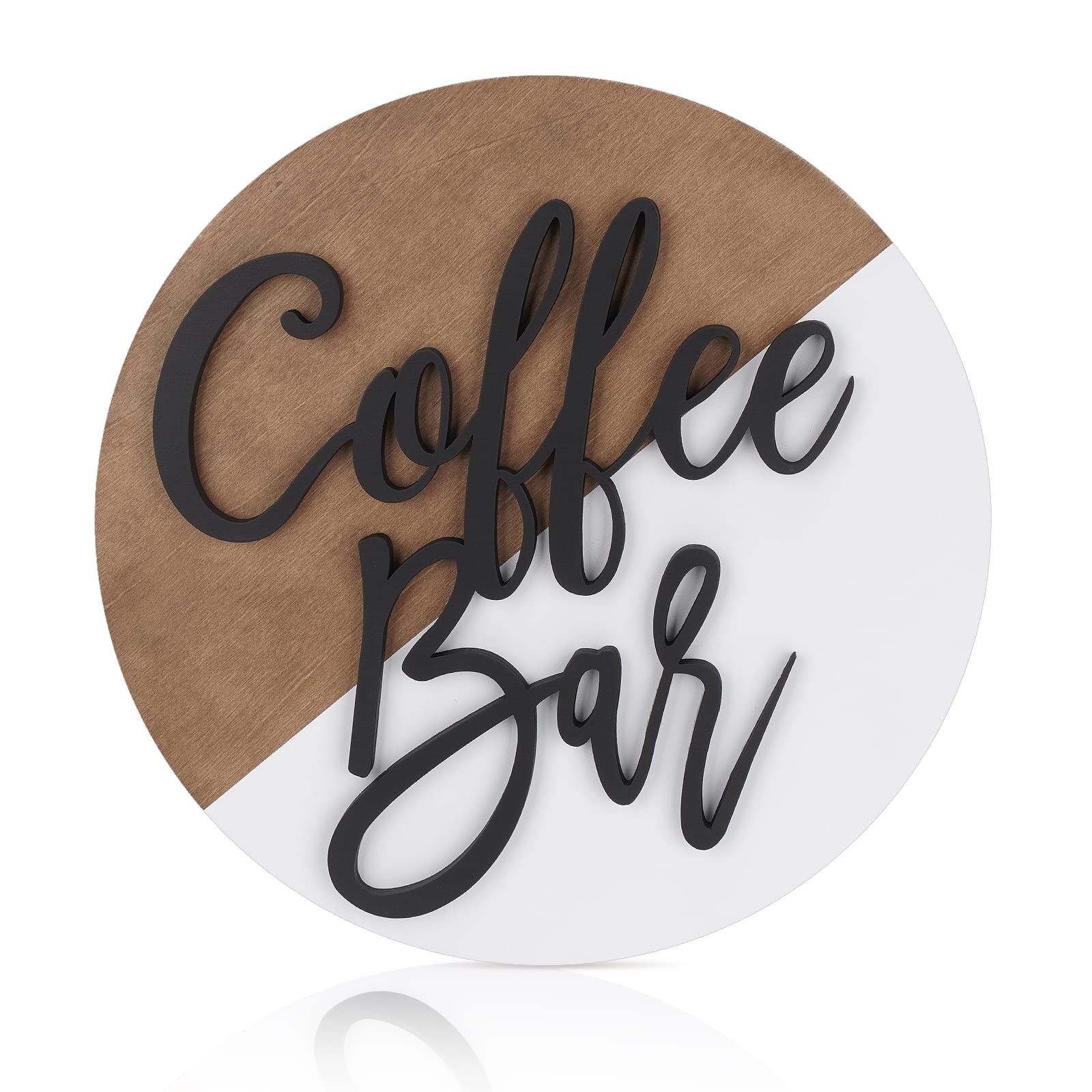 Wooden Coffee Bar Sign Round-Modern Farmhouse Coffee Bar Decor 3D Coffee Cuto...