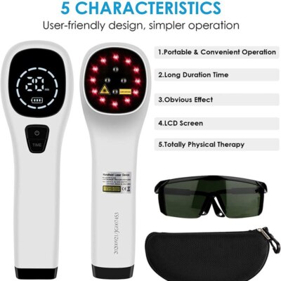 Cold Laser Therapy Device For Body Pain Relief Red Infrared Light Home + Goggles