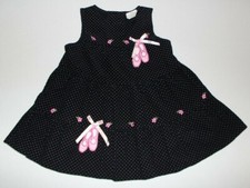 Rare Too Black Corduroy Dress Pink Polka Dots Bows Flowers Ballet Slippers 4T
