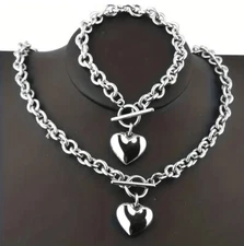 BRIGHTON BEACH 2pcs  Heart Pendant  Stainless Steel Jewelry Set