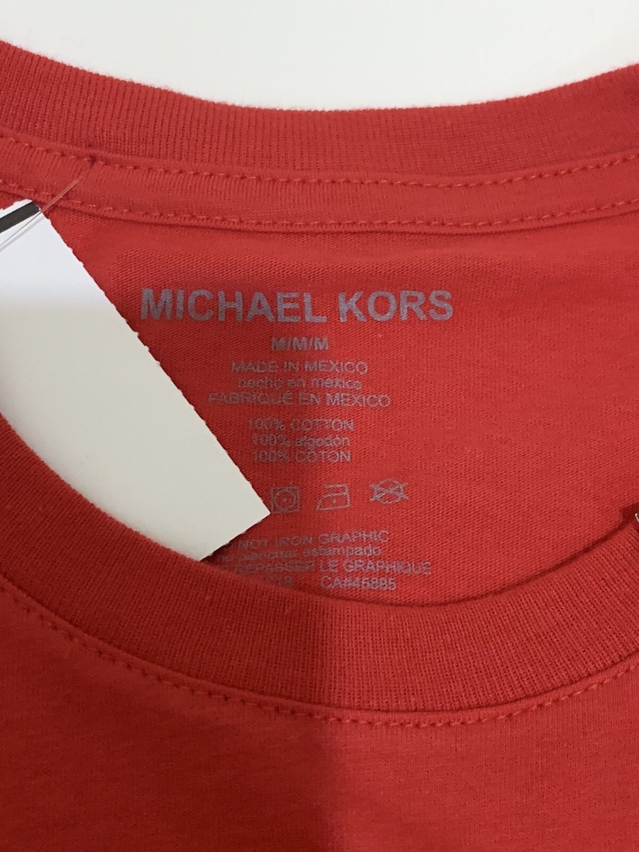 Michael Kors Men's T Shirt Short Sleeves Signature Logo Red Black