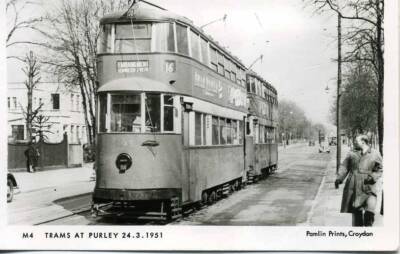 London Transport Tram Purley 1951 Pamlin Prints Repro Foto Postkarte M4
