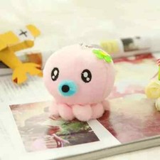 Cute Pink Octopus with Blue Nose  Green Flower Plush Keychain USA Seller