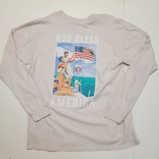  45 New AMERICAN FLAG Poly-Cotton Crewneck L/S T-Shirt Men's LARGE L Gray USA