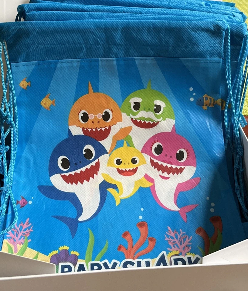 12x BABY SHARK Party Favors Drawstring Backpack Sling Tote bag - Image 3 of 4