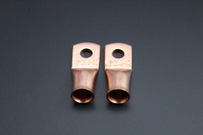 2 GAUGE COPPER 1/4 RING 2 PK CRIMP TERMINAL CONNECTOR AWG BATTERY LUG CUR214