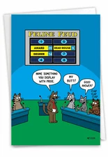 1 Funny Birthday Card with Envelope - Feline Feud C9317BDG