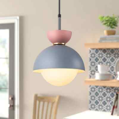 Rennnsan Conner 1-Light Grey and Pink Pendant Light w/ Opal Bubble 