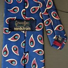 Gitman Bros Vtg Tie Blue with Multicolor Paisley Foulard Silk Mens Necktie USA