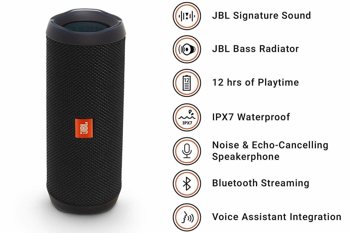 JBL Flip 4 Bluetooth Portable Stereo Speaker - Black - NEW