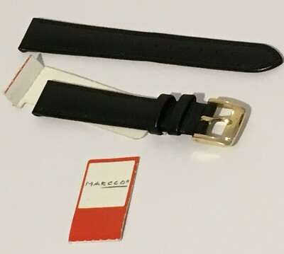 Quality Vintage Padded 14mm MARCCO by HIRSCH Leather Watch Strap Band Black