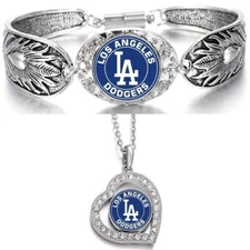 Los Angeles Dodgers 925 Sterling Silver Necklace With Bracelet Set D3D19