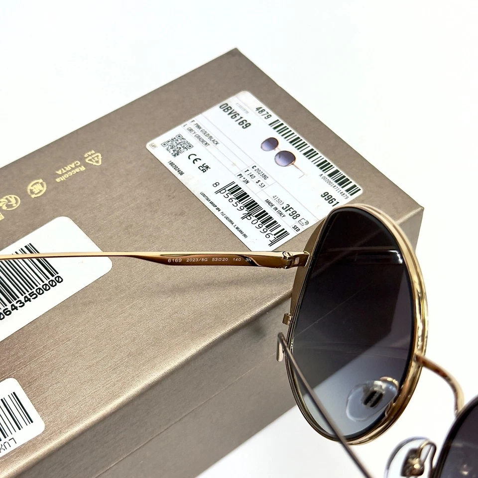 Gafas de sol BVLGARI BV6169 negras doradas redondas de metal con logotipo de moda 6169 auténticas Foto 4 de 4