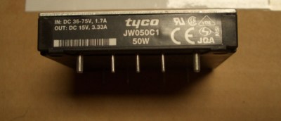 JW050C1, TYCO, MODULE DC-DC 1-OUT 15V 3.33A 50W 9-PIN HALF-BRICK (NEW)