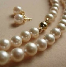 8MM White Shell Pearl Pearl Beads Necklace  Earring AAA 18''
