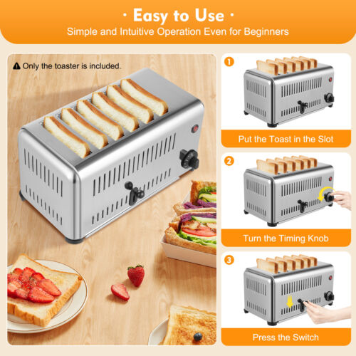 Stainless Steel Electric 6 Slice Toaster Machine Cool Touch Toaster Commercial - Picture 1 of 14