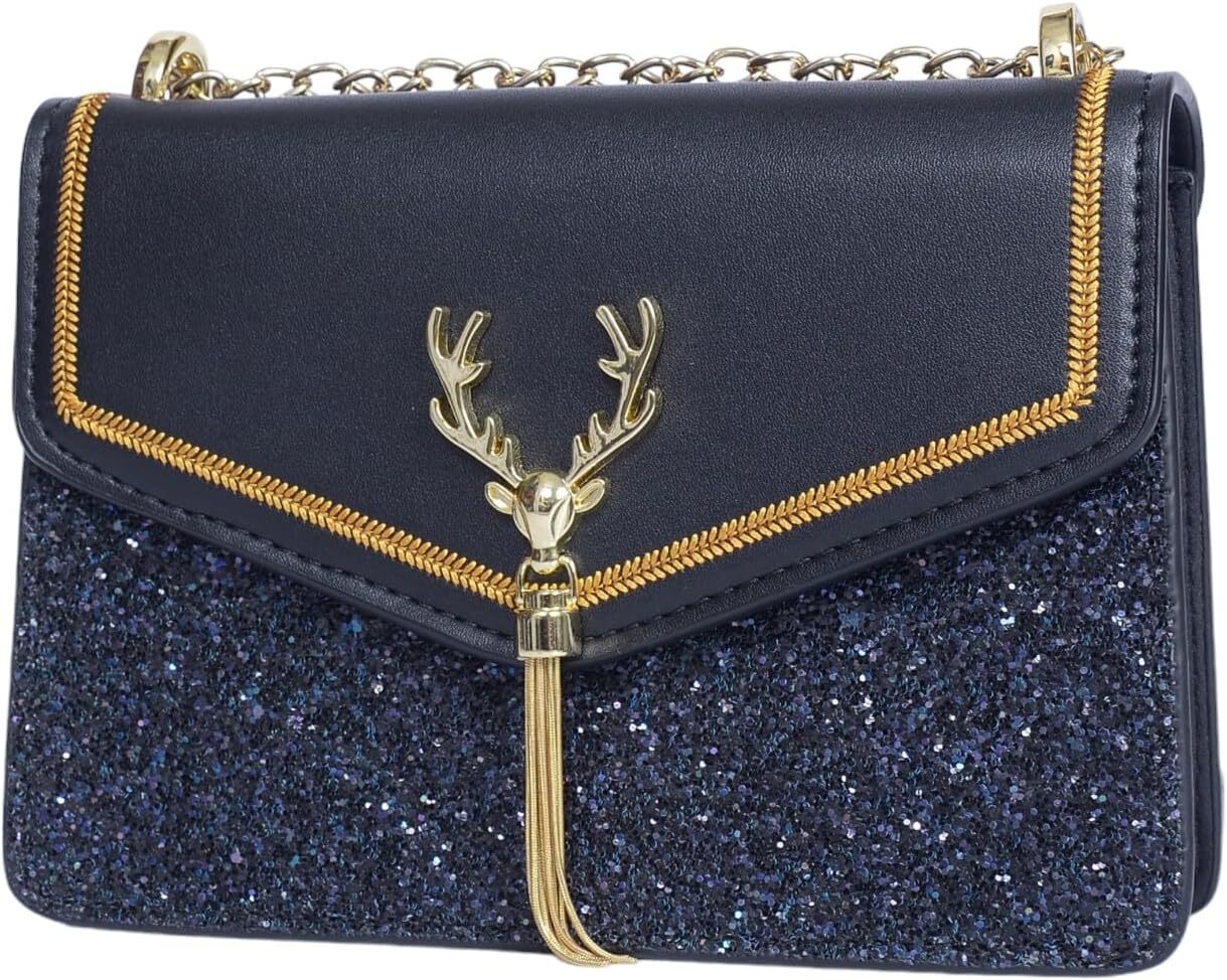 Crossbody Bags for Women Leather Shoulder Bag with Chain Strap Trendy Black-image