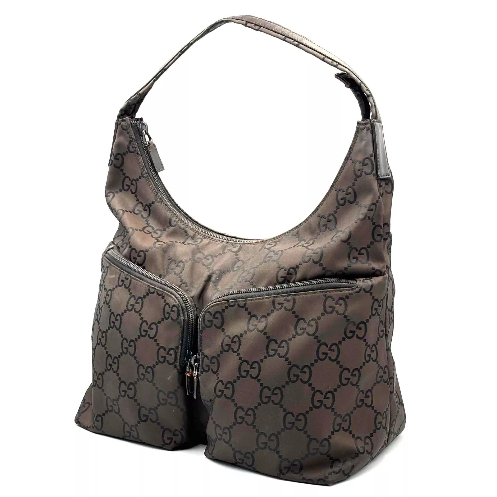 Sac bandoulière Gucci GG nylon marron authentique