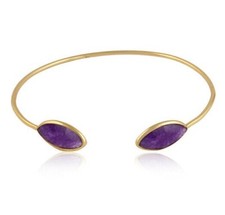 Genuine Pink Aventurine Cuff Bracelet Sleek Yellow Tone Bangle Gift For Her