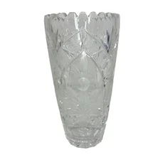 Vintage American Brilliant Cut Glass Floral Motif Vase Large