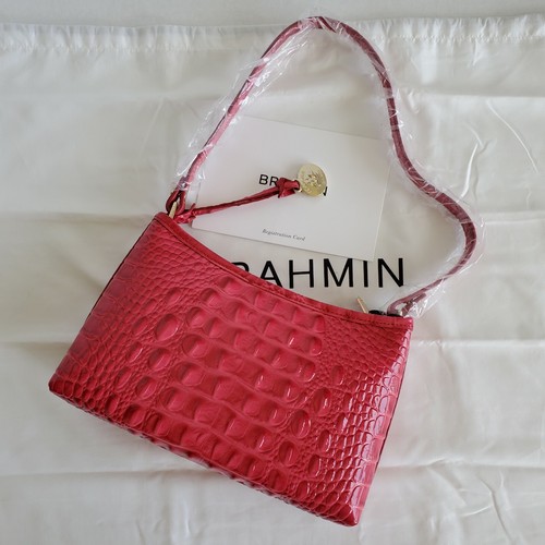 BRAHMIN ANYTIME MINI SATCHEL RIBBON PINK LEATHER EVENING SHOULDER BAG NWT  - Foto 9 di 11