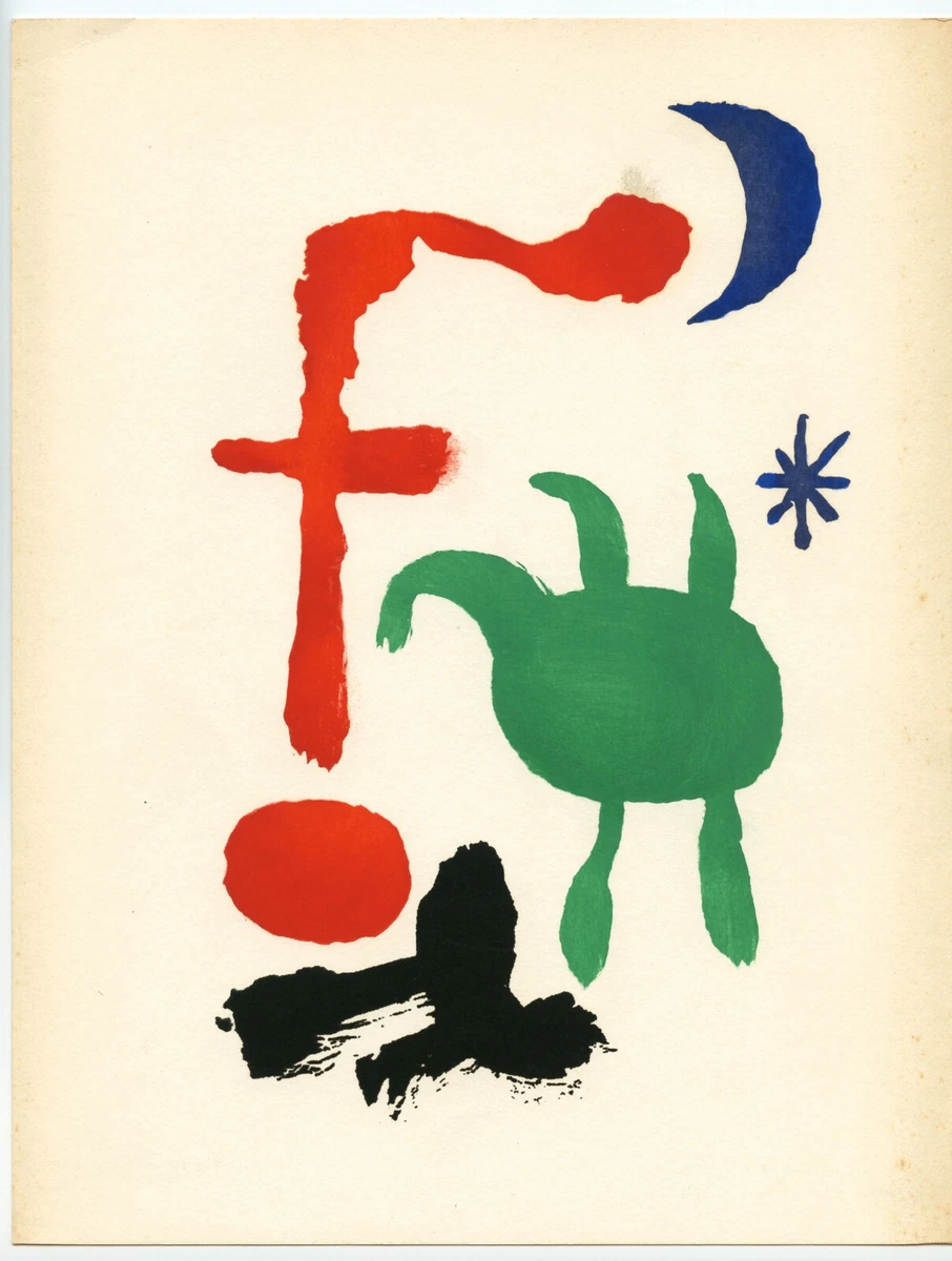Impression originale au pochoir Joan Miro « Femme et oiseaux dans