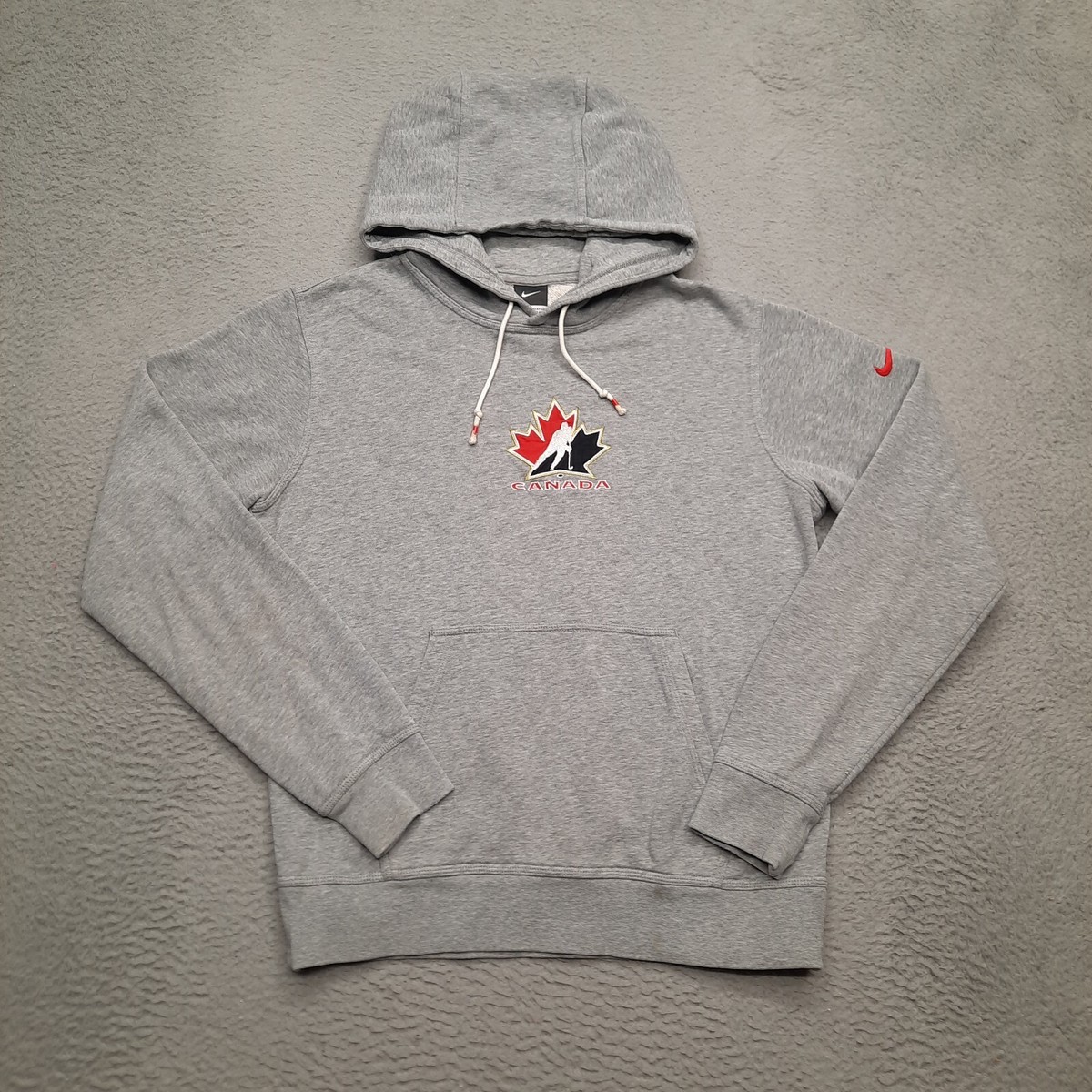 VINTAGE Nike Team Canada Hockey Hoodie Mens Medium Grey Sweatshirt Pullover
