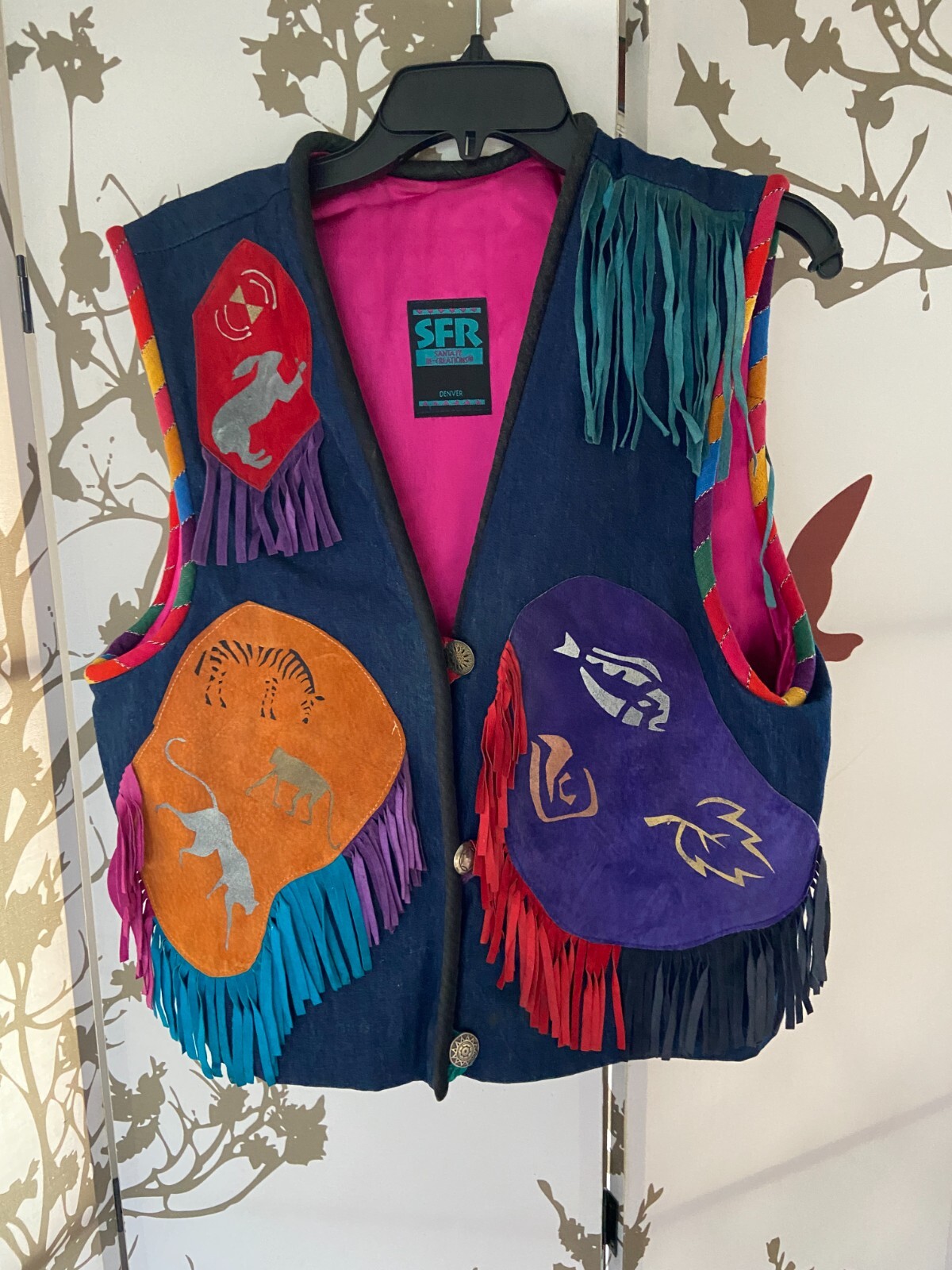 SFR Santa AZTEC Fe Re-Creations DENVER Western Multi Color Fringe VEST SZ L