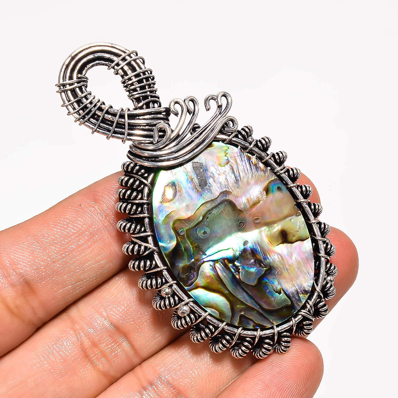 Abalone Shell Handmade 925 Sterling Silver Wire Wrapped Pendant 2.6" rg ...