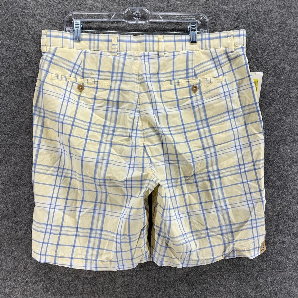 Nuevo Pantalones Cortos Roundtree & Yorke Hombres 38 Amarillo A Cuadros Tiro Alto Bermudas Calce Relajado Foto 2 de 4