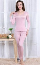 Womens Pure Silk Thermal Underwear Set Long Johns Base Layer Top Bottom Pajamas