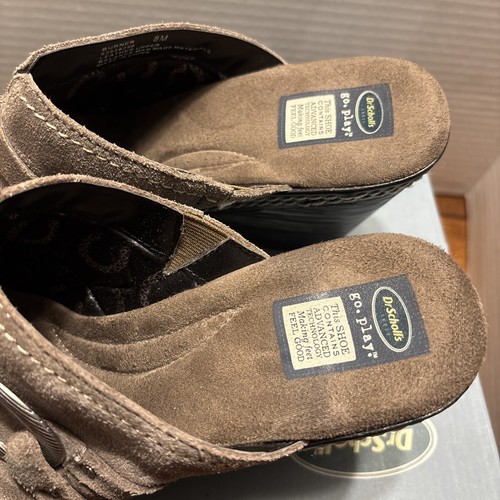 DR SCHOLL'S Sz 8M BURNER Gray Leather Suede Slip On Wedge Clogs Boho Comfort - Picture 6 of 12