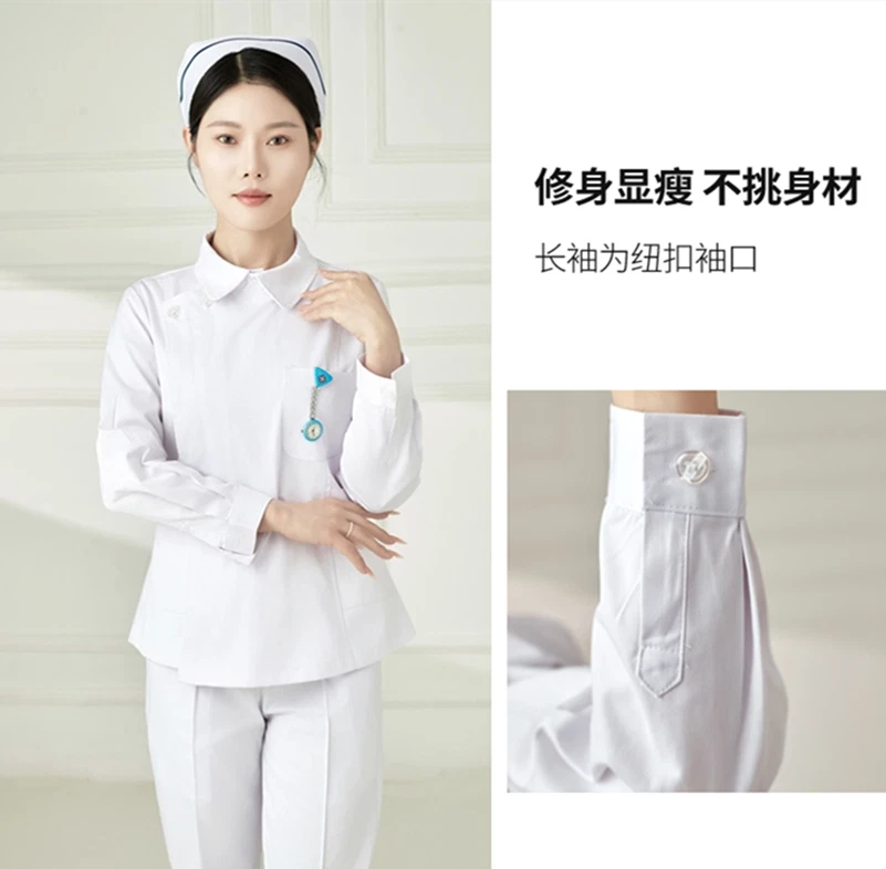 Women Nurse Uniforms Doctor Medical Beautician Lab Work Clothes Set Top & Pants - Image 3 of 4