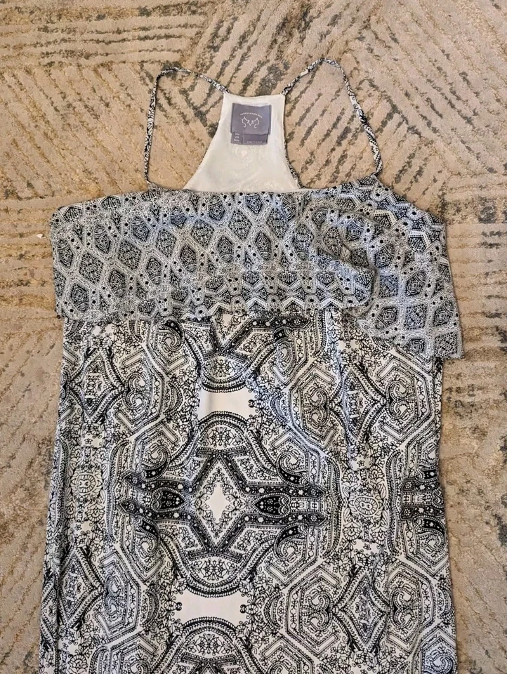 Maxi Vestido Halter Anthropologie Vanessa Virginia Talitha Negro Blanco Talla 2 Foto 3 de 4